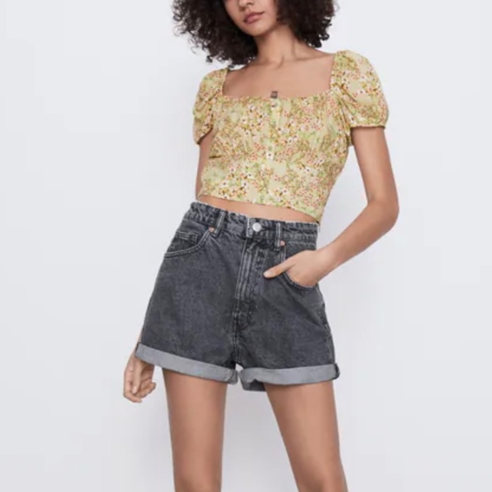 ZARA Mom Fit Denim Shorts Anthracite Grey